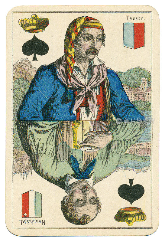 黑桃国王Vues and Costumes瑞士，1880年